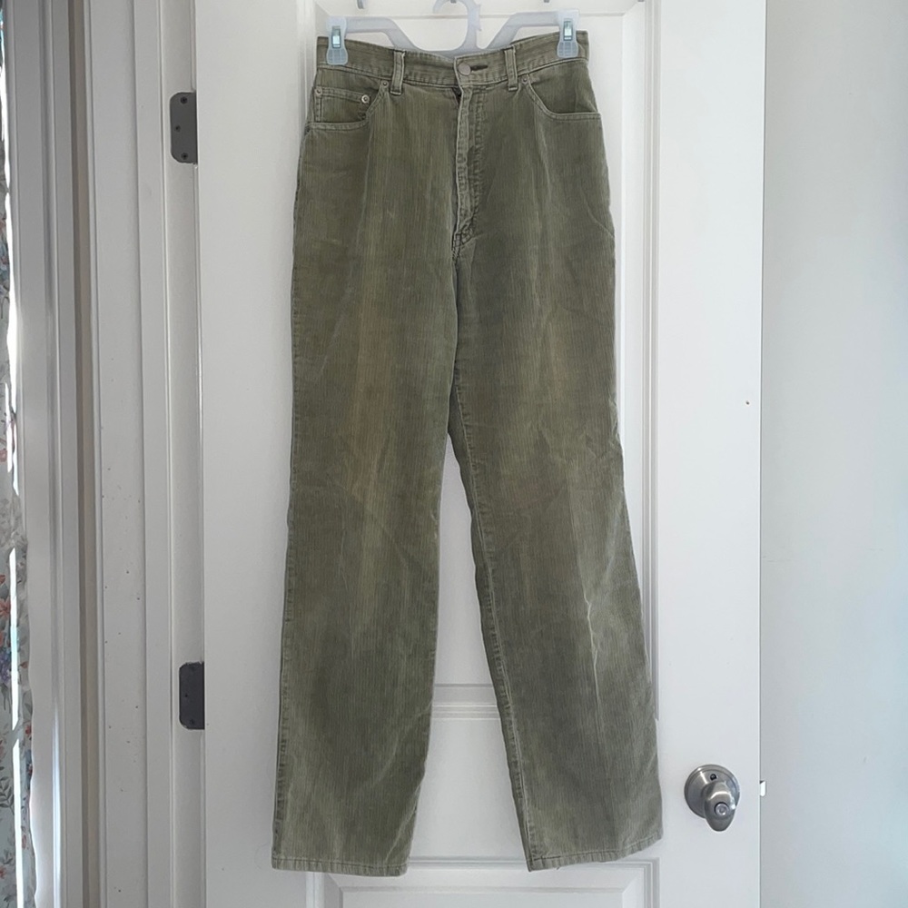 Green corduroy straight leg pants